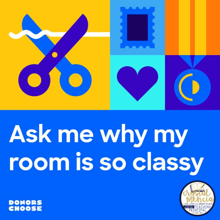 A brightly colored graphic of blues and yellows with text that reads "Ask me why my room is so classy"