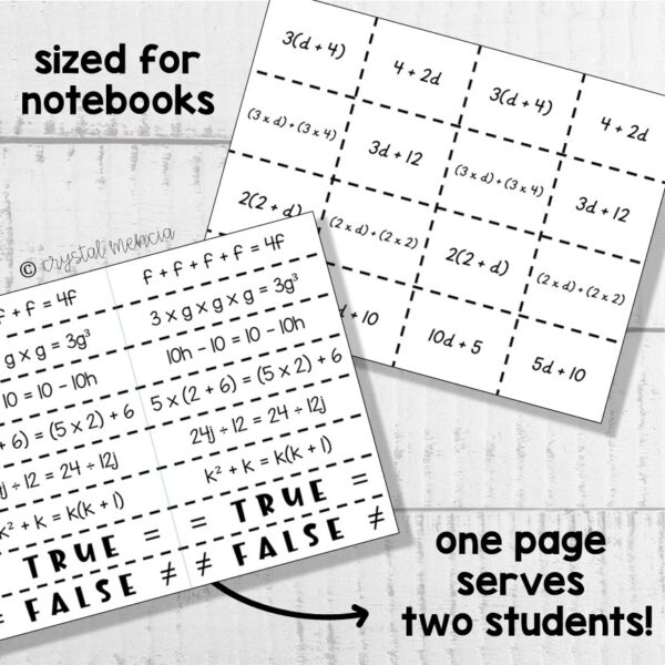 Identify Equivalent Expressions Interactive Notebook Activities (6EE4) - Image 2