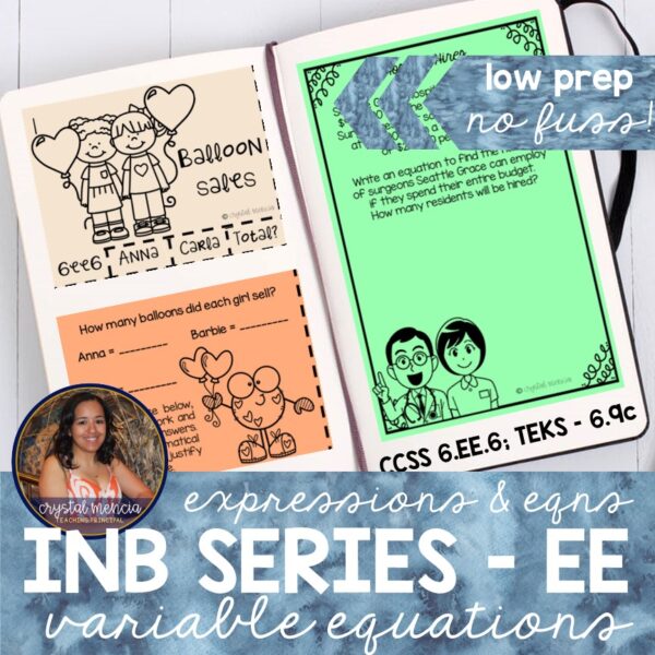 Variables in Equations & Inequalities Interactive Notebook Activities (6EE6)