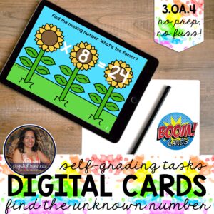 Find the Unknown Number: Multiplication & Division Sunflower Boom Cards™