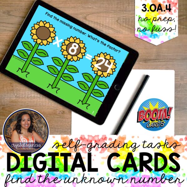 Find the Unknown Number: Multiplication & Division Sunflower Boom Cards™