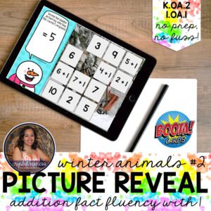 Adding 1 Fact Fluency Reveal a Picture Boom Cards™ (1.OA.1 & K.OA.2)