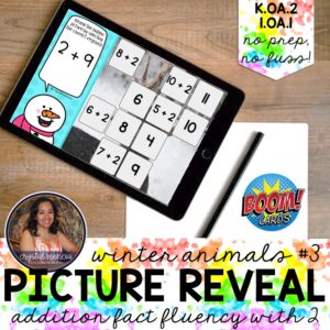 Adding 2 Fact Fluency Reveal a Picture Boom Cards™ (1.OA.1 & K.OA.2)