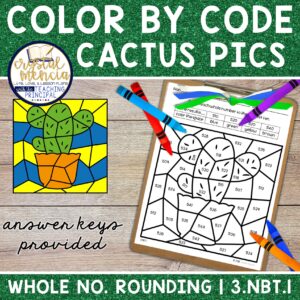 Rounding Whole Numbers Color by Code Cactus (3NBT1)