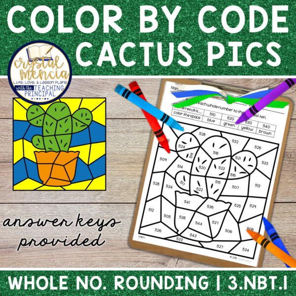 Rounding Whole Numbers Color by Code Cactus (3NBT1)
