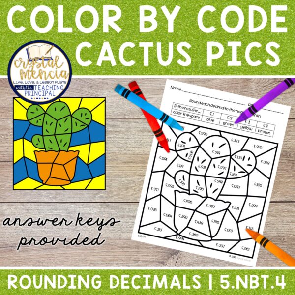 Rounding Decimals Color by Code Cactus (5NBT4)