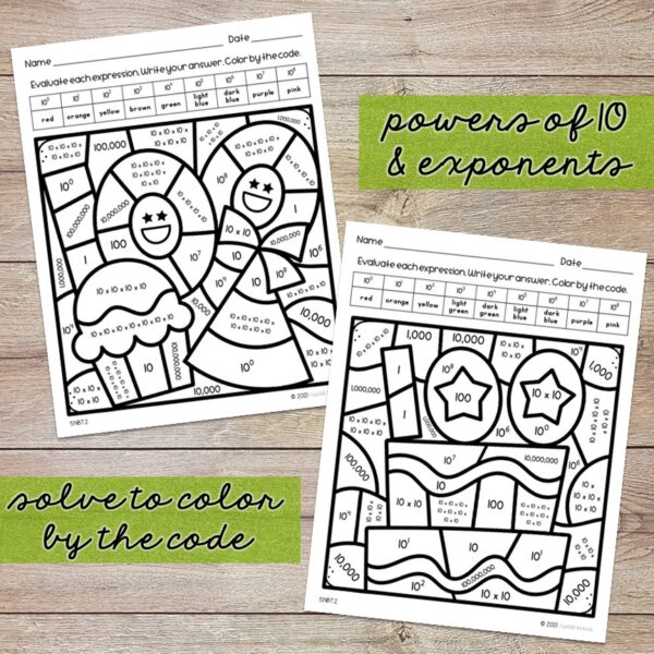 Powers of Ten Exponents Color by Code 100th Day of School (5NBT2) - Image 2