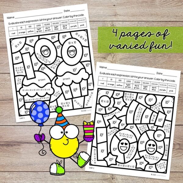 Powers of Ten Numbers Color by Code 100th Day of School (5NBT2) - Image 3