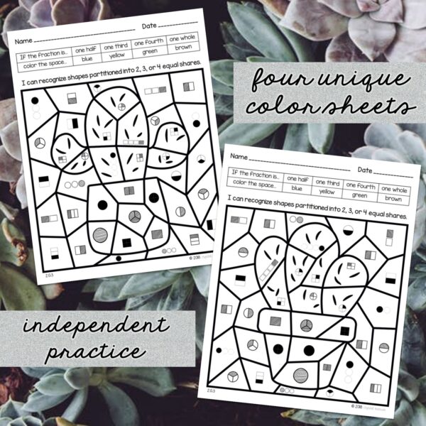 Halves, Thirds, & Fourths | Color by Code Cactus (2G3) - Image 3