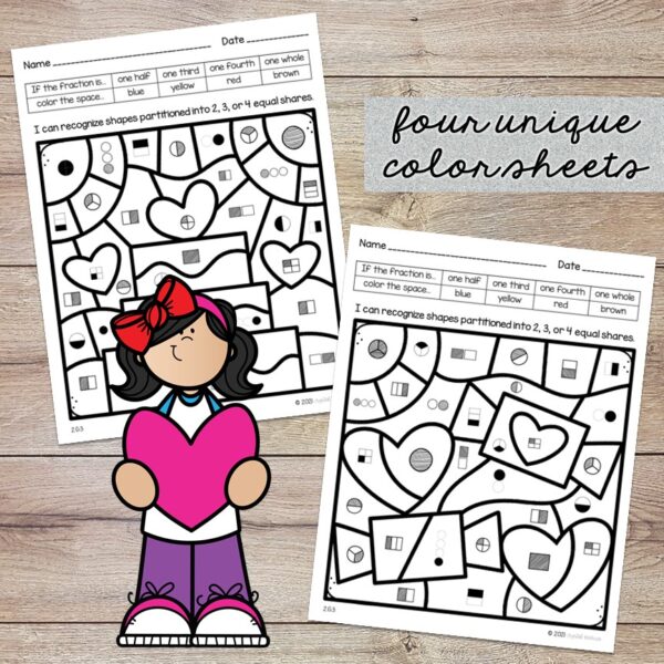 2G3 Halves, Thirds, & Fourths Color by Code Valentine's Day - Image 3