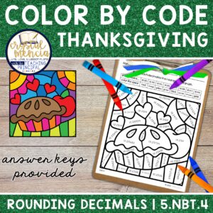 Rounding Decimals Color by Code Thanksgiving (5NBT4)