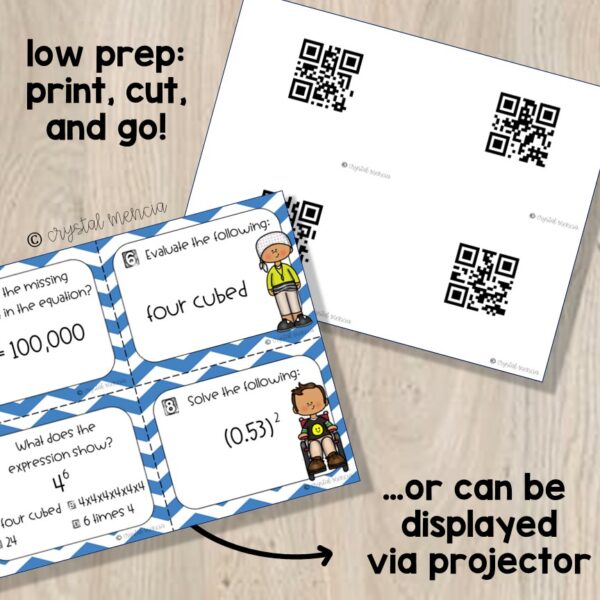 6EE1 Read, Write, & Evaluate Exponents QR Math Task Cards - Image 2