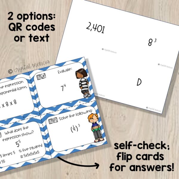 6EE1 Read, Write, & Evaluate Exponents QR Math Task Cards - Image 3