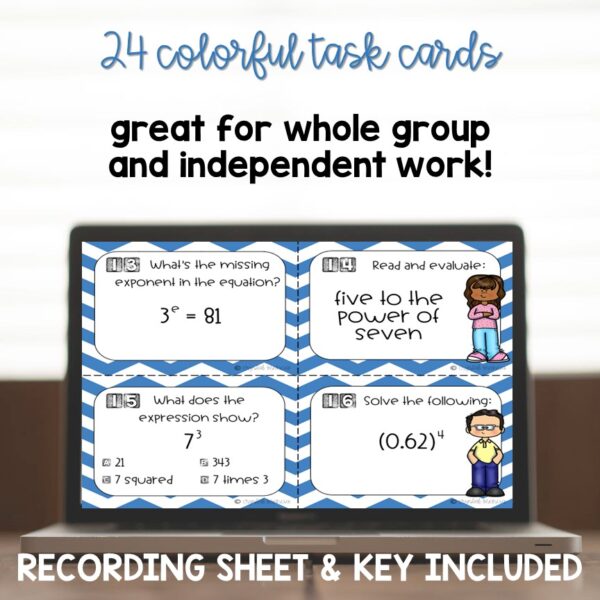 6EE1 Read, Write, & Evaluate Exponents QR Math Task Cards - Image 4
