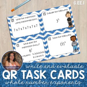 6EE1 Read, Write, & Evaluate Exponents QR Math Task Cards