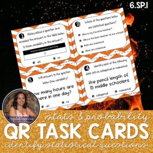6SP1 Identifying Statistical Questions QR Math Task Cards