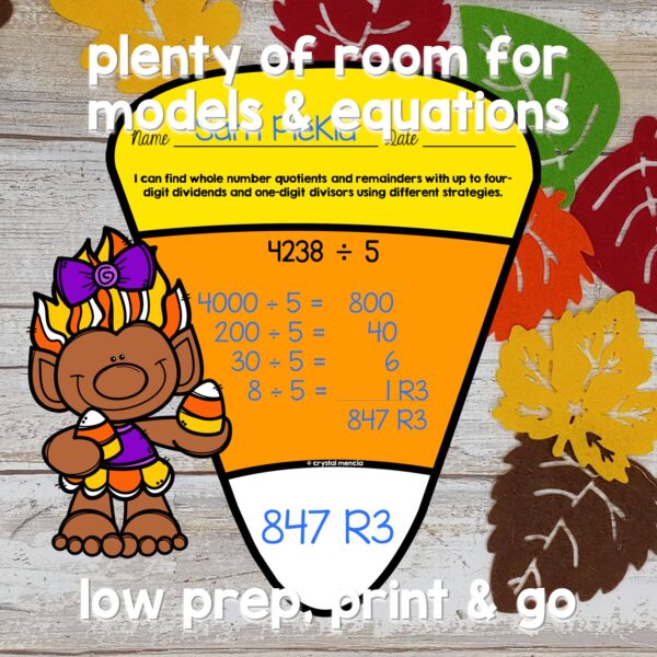 Whole Number Division with Remainders Fall Math Craft (4NBT6) - Image 3