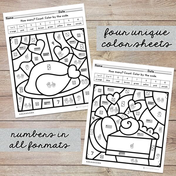 Subitizing 1 to 10 Color by Code Thanksgiving - Image 2