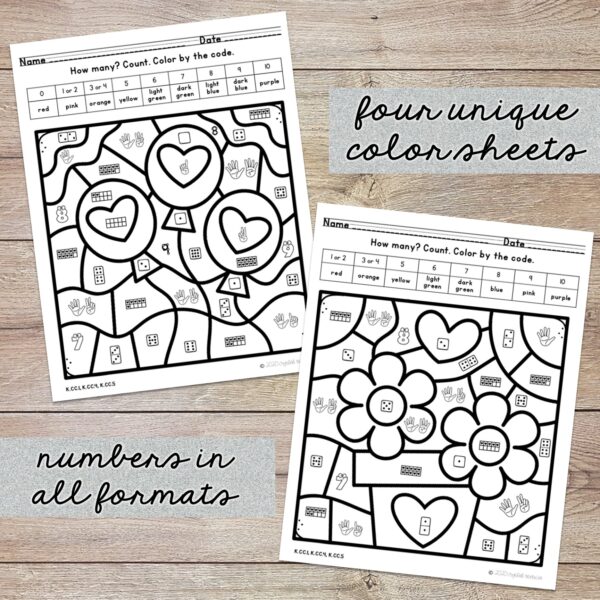 Subitizing 1 to 10 Color by Code Valentine - Image 2