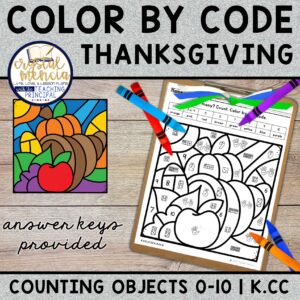 Subitizing 1 to 10 Color by Code Thanksgiving