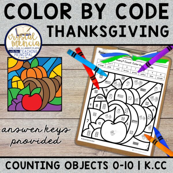 Subitizing 1 to 10 Color by Code Thanksgiving