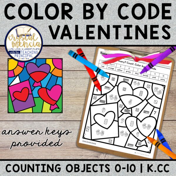 Subitizing 1 to 10 Color by Code Valentine