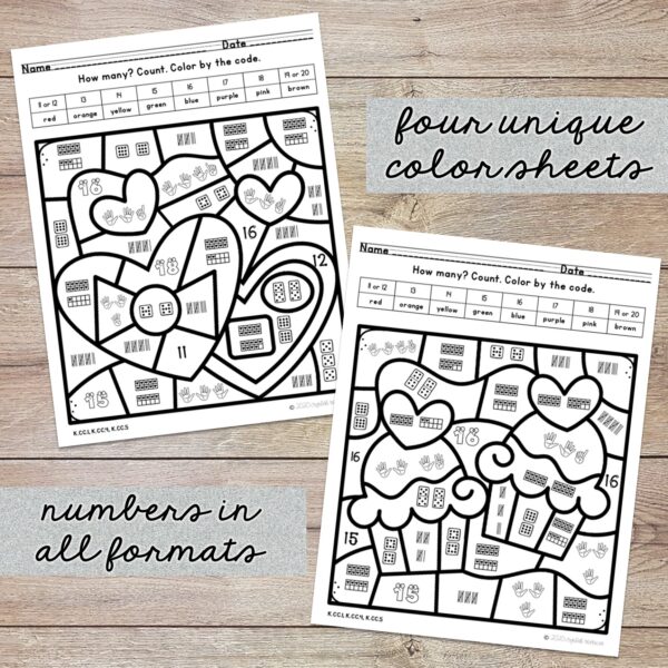 Counting 11 to 20 Color by Code Valentine - Image 2