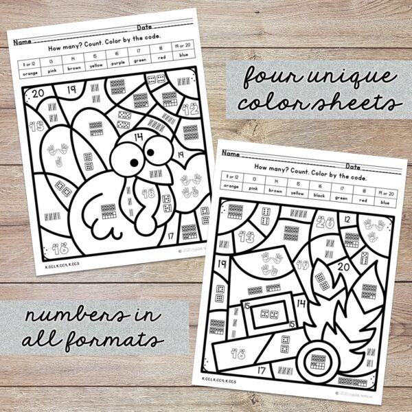 Counting 11 to 20 Color by Code Thanksgiving - Image 2