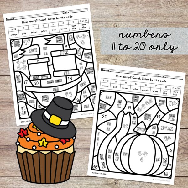 Counting 11 to 20 Color by Code Thanksgiving - Image 3
