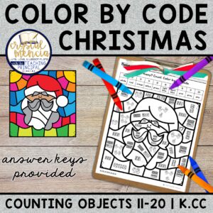 Counting 11 to 20 Color by Code Christmas