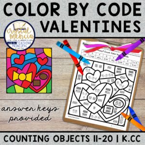 Counting 11 to 20 Color by Code Valentine