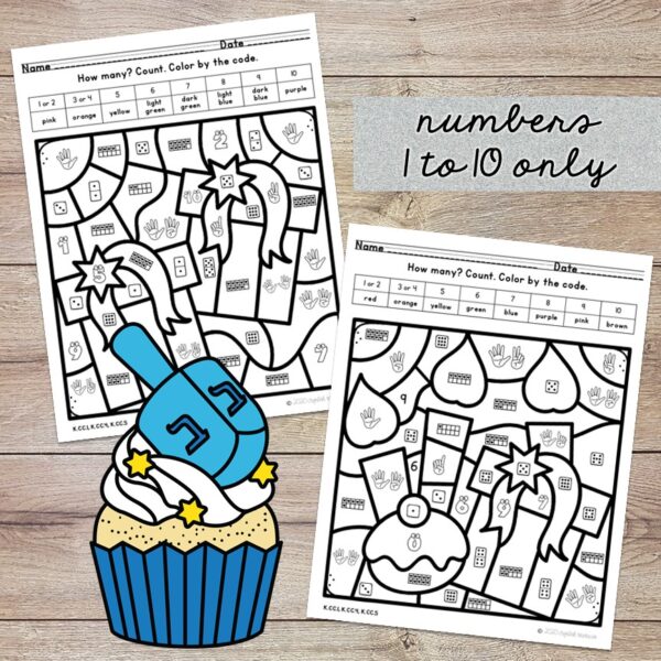Subitizing Numbers 1 to 10 Color by Code Hanukkah - Image 3