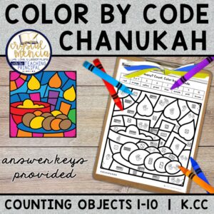 Subitizing Numbers 1 to 10 Color by Code Hanukkah